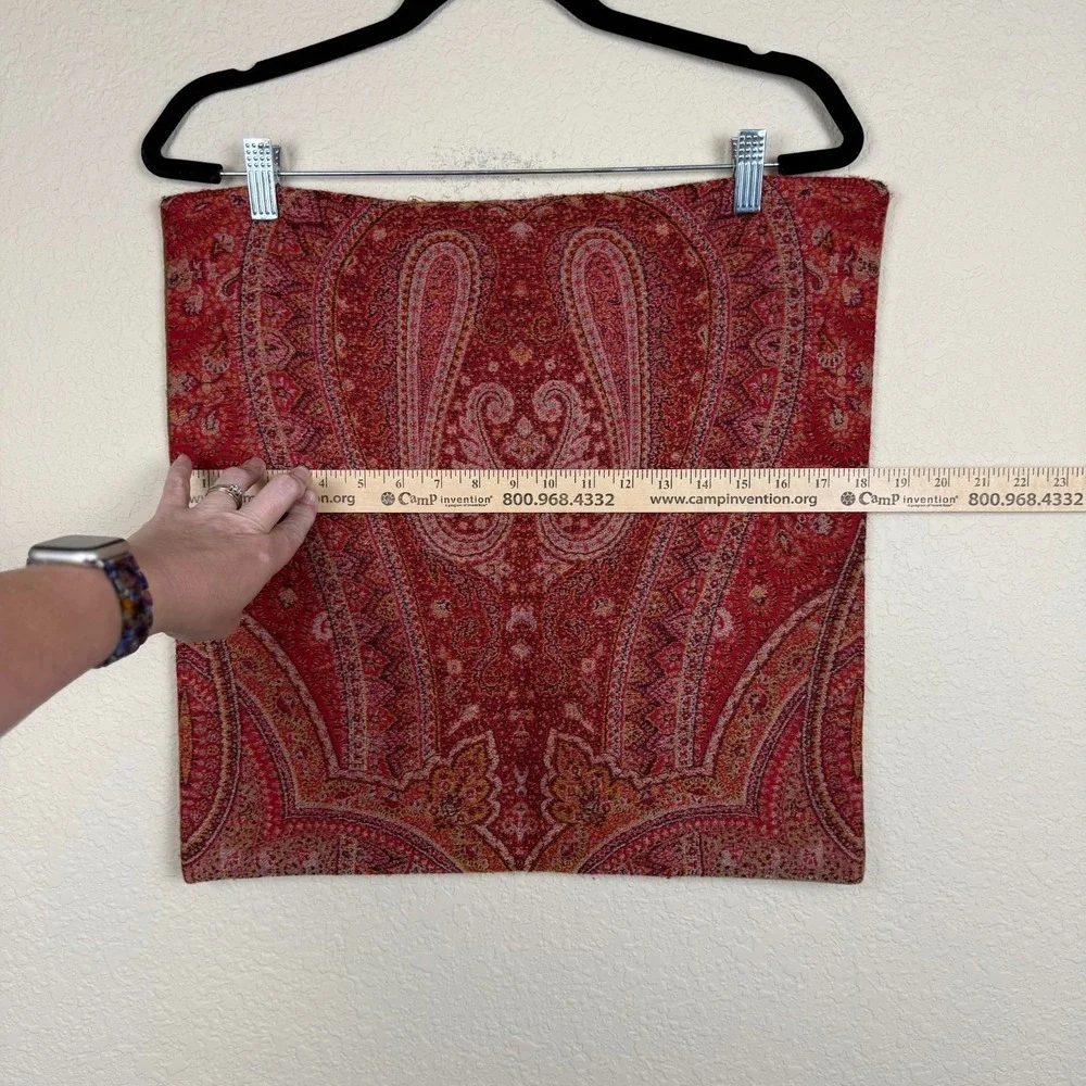 Pottery Barn Wool Cotton Pillow Cover Red Paisley/ Brown Velvet 18x18 Earth Tone